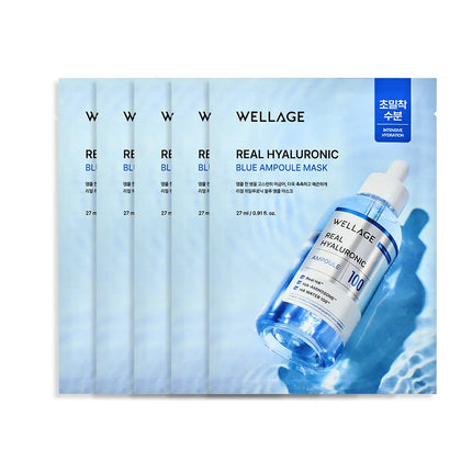 WELLAGE Real Hyaluronic BLUE Ampoule Mask Sheet (Choose 1: 5P or 10P)