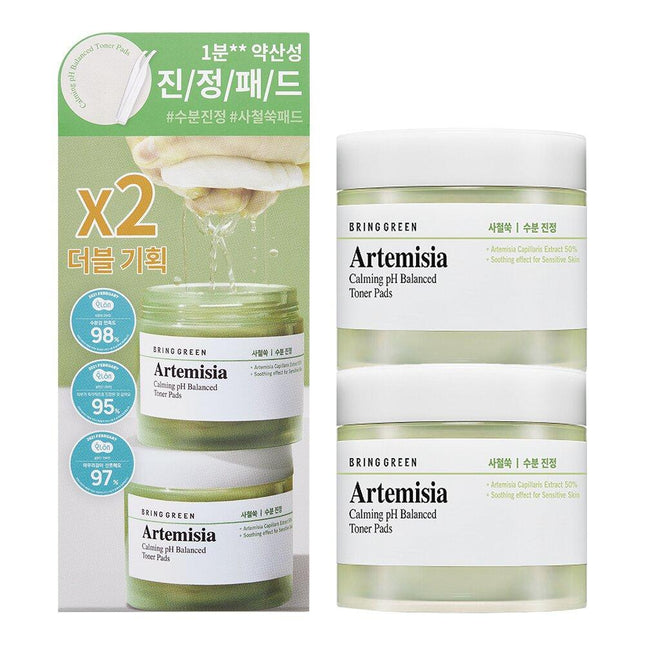 Bring Green Artemisia Calming pH Balanced Toner Pads 75 Sheets 2-for-1 Special Set (2105 Power Pack)