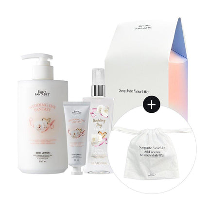 BODY FANTASIES Gift Set (Lotion 500mL+Hand Cream 50mL+Mist 94mL+Pouch_) White Musk