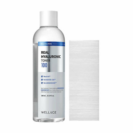 WELLAGE Real Hyaluronic 100 Toner 300mL Special Set (+Cotton Pad 60P)