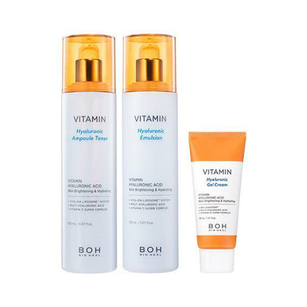 BioHilbo Vitamin Hyaluronic Ampoule Toner & Emulsion Planning (150ml toner + 150ml emulsion + 30ml cream present) - Keautiful