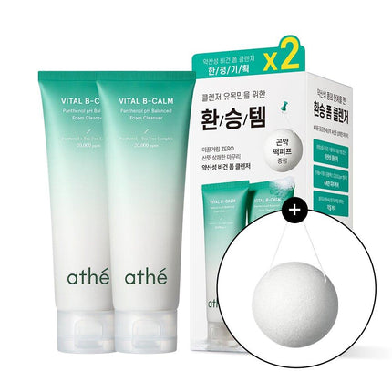 athe Vital B-Calm Panthenol pH Balanced Foam Cleanser 120mL Special Set (1+1+Konjac Puff)