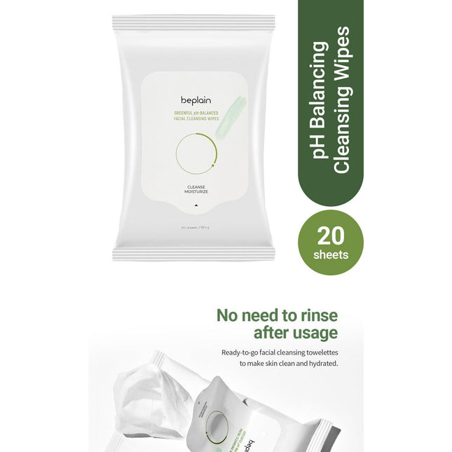 beplain Greenful pH-Balanced Facial Cleansing Wipes 20 Sheets
