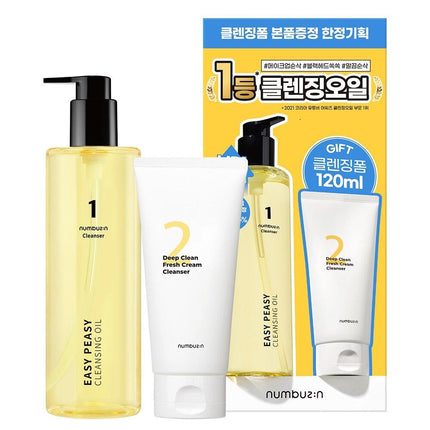 numbuzin No.1 Easy Peasy Cleansing Oil 300mL Package (+No.2 Deep Clean Fresh Cream Cleanser 120mL Gift)